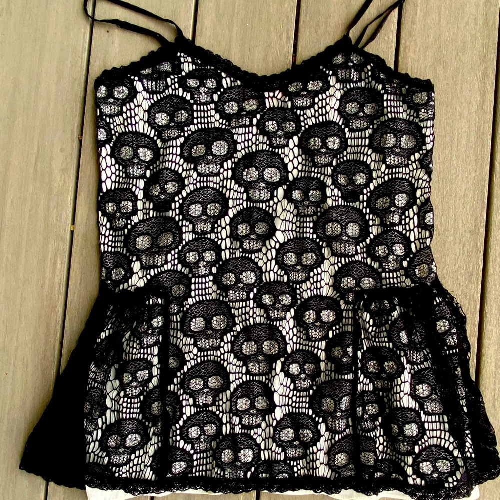 Betsey Johnson Black Skull Lace Slip Dress NWOT